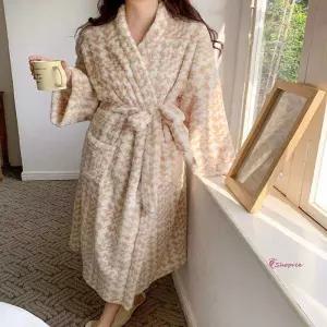 남녀 하운드체크 가운 로브 패턴 극세사 커플xyz292