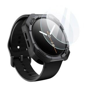 i-Blason for 갤럭시 워치 8 케이스 44mm [2X 유리 스크린 프로텍터] [군용 등급 보호] 내구성이 뛰어난 스포츠 충격 방지 견고한 범퍼 [44mm], 블랙