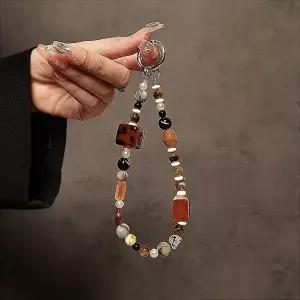 빈티지 수제 비즈 폰 스트랩 짧은 휴대폰 손목 체인 CCD 카메라 참 랜야드