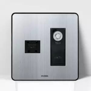 MATV 2방 4P 콘센트 커버 스위치 실버 2개용