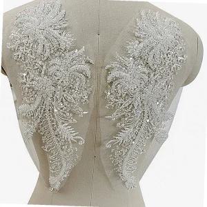 꽃 레이스 패치 DIY 블라우스 옷 실버 여행 구슬 원단 자수 흰색 패션 웨딩드레스용