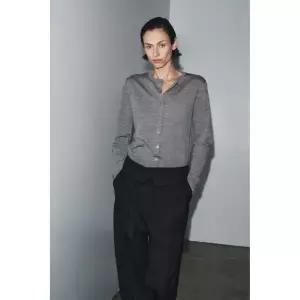 [ZARA] 자라 ZW 컬렉션 롤업 허리 울 팬츠 바지 - 블랙 2996383