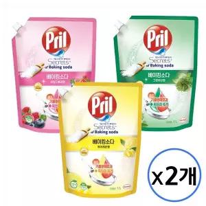 프릴 베이킹소다 주방세제 1L 리필 x2개 퓨어레몬 그린허브 와일드베리 택1