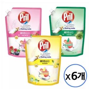 프릴 베이킹소다 주방세제 1L 리필 x6개 퓨어레몬 그린허브 와일드베리 택1