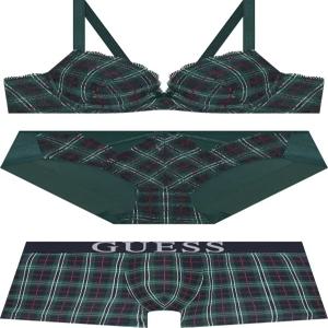 게스언더웨어 홀리데이 글렌체크 와이어 커플속옷세트DWBRB11CC