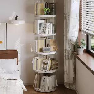책장 책꽃이 회전식 5단 공부방 수납함 원형 수납 북타워 선반 사무실 화이트 릴 서재