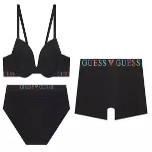 게스언더웨어 면모달 컬러로고 캐주얼 남여커플세트BK(GDWBRA11DRA11)