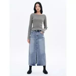 에잇세컨즈 8seconds [UNI8] 워시드 데님 롱 스커트  블루