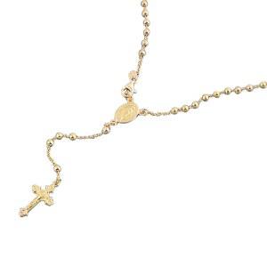 더블 액센트 14K 옐로우 골드 도금 스털링 실버 묵주 목걸이 3mm 비드 크로스 이탈리안 체인 16인치 24인치