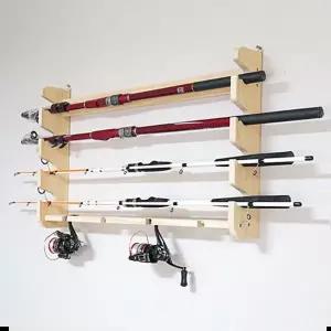 용품정리 아름데코 원목 낚시대 벽걸이형 로드 거치대 4구