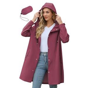 잔도 롱 패커블 레인 재킷 여성 방수 - 후드 경량 야외 바람막이가 있는 여성용 레인코트