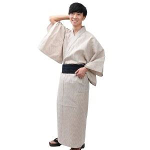 Edoten 남성용 기모노 일본 시지라 위빙 유카타, 752 베이지 703 블랙 카스리