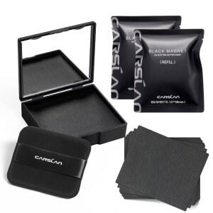 파우더가 포함된 CARSLAN 메이크업 블롯팅 페이퍼, 지성 및 복합성 피부를 위한 블랙 마그넷 시트, 퍼프와 미러가 휴대용 컴팩트, 450장 + 8개의 리필 패드로 하루 종일 메이크업을 상쾌하게 유지합니다