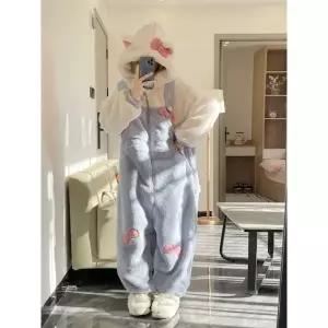 따뜻한 고양이 멜빵 파자마 털 잠옷 동물 겨울 색상 고급 S 40~47.5kg