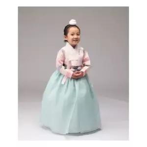 연아색동분홍저고리날개민트 브로찌포함 여아한복