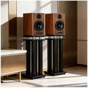 19.6인치 헤비 듀티 스피커 스탠드 페어, 대형 서라운드 사운드 오디오 스탠드, 유니버설 / 책장 위성 스피커, 홈 시어터 & 스튜디오용 110파운드, 진동 흡수 MDF(블랙, 43cm) 보유