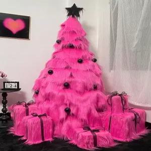 핫핑크 플러시 크리스마스트리 풀세트 트리 무장식 로맨틱 장식 2.4m 고급스