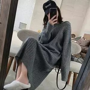후드 넓은골지 추천 롱니트원피스 스웨터 꾸안꾸 긴팔 (KYR-WFGV860)