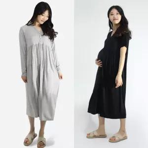 긴팔 만삭원피스 임산부잠옷 수유원피스 임산부옷 원피스 빅사이즈 수유복 임산복 홈웨어원피스 임산부 수유잠옷