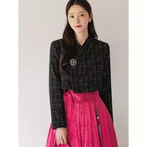 [시크라인] XXL까지 아뮤즈 체크패턴 저고리 블라우스 겨울 생활한복 트위드 상견례 스.._P414406376