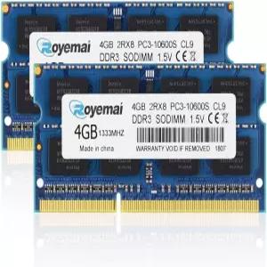 노트북용 PC3-10600 DDR3 1333 8GB 키트(2x4GB) RAM PC3 10600S 1333MHZ 2Rx8 204핀 1.5v 4GB 메모리