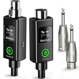 [미국배송] 48V 팬텀 파워를 갖춘 BIETRUN 무선 XLR 송신기 30채널 마이크 어댑터 UHF 230피트 범위 다이내믹 및 콘덴서 마이크 믹서 오디오 인터페이스용