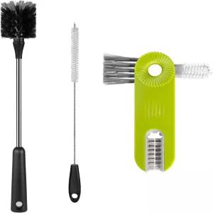 [3팩] 보틀 브러시 15인치 스테인리스 스틸 긴 손잡이 젖병 스크럽 청소 빨대 및 뚜껑 스포츠 물병 컵 커피