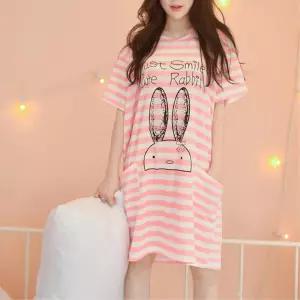 박시 빅 오버핏 편안한 토끼 반팔 잠옷원피스 여성언더웨어 스타일링