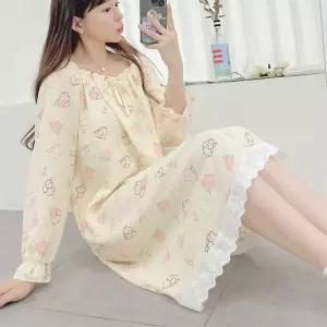 프릴 긴팔 레이스 원피스잠옷 파자마 가을패션 여자홈웨어 집콕룩