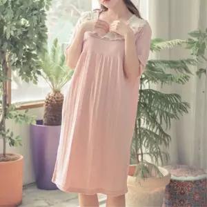 반팔 리본 레이스 편한 실내복 잠옷원피스 여성언더웨어 꾸안꾸