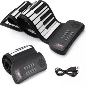 루젝스 롤업 피아노 초보자를 휴대용 실리콘 키보드 안전한 소재 조용한 연습을 헤드폰 잭 6가지 음색 및