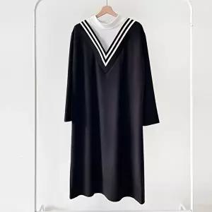 [옷자락]여성 긴목폴라 기모 레이어드 빅사이즈 블랙 롱드레스