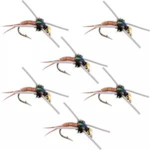 파리 낚시 장소 텅스텐 구슬 머리 고무 다리 구리 존 님프 - 바늘 크기 14의 6개 세트