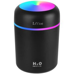 침실용 LtYioe 휴대용 미니 , 화려한 야간 조명이 있는 개인용 데스크탑 쿨 미스트 공기 2가지 모드 및 자동 차단, 자동차 사무실용 초조용(블랙)