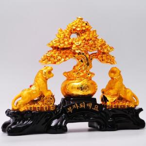 부자되세요 황금색 호랑이 나무장식 성공 재물 소품