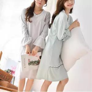 긴팔 가을 나팔소매 브이넥 장미 잠옷원피스 편한옷 30대패션 여성홈웨어