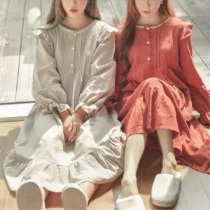 가을 잠옷 선물 프릴 도트 소녀 공주 홈웨어 원피스 호캉스 꾸안꾸 편한옷