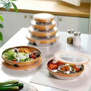 반찬통 칸막이 나눔 밀폐 뚜껑 스텐 용기 중 6칸 (WFK8UEC)