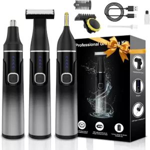 RUIM 3-in-1 남성 바디 그루머 - 사타구니 가슴 등 및 헤어를 위한 방수 전기 면도기 코 눈썹 트리머