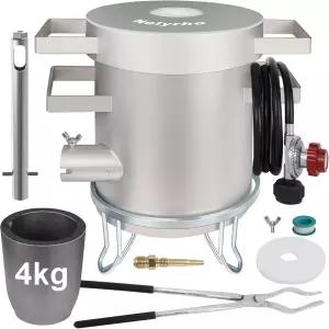 넬리로 프로판 제련로 키트 u2013 4kg 도가니 지지대 집게 포함 알루미늄 금 은 구리 스크랩의 가정용 금속