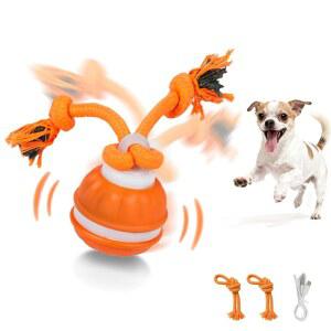 인터랙티브 강아지 장난감 강아지 공, 자동 롤링 및 바운싱 움직이는 강아지 장난감, 깜박이는 조명이 있는 삑삑이 롤링 볼, 강아지 소형견을 위한 USB 충전식 츄 장난감, 바쁜 상태를 유지하는 반려동물