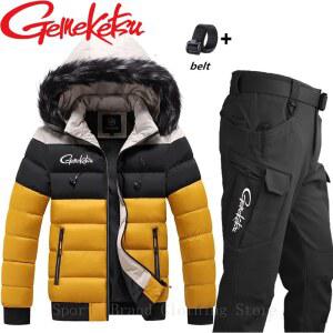 낚시우비 남성용 따뜻한 후드 다운 재킷 야외 방풍 방수 낚시 세트 새로운 등산 겨울 패션