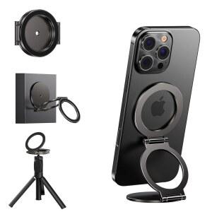 [미국배송] MAGDIGITEH MAGSAFE용 듀얼 마그네틱 휴대폰 홀더 1/4인치 나사 구멍 삼각대 장착 아이언 오브제에 부착 아이폰호환 17/16/15/14/13/12 프로 맥스 및 모든 휴대폰용 조절식 체육관 스탠드