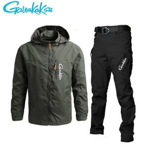 낚시우비 남성용 방수 후드 재킷 바지 캐주얼 야외 스포츠 낚시 여름 가을 하이킹 세트