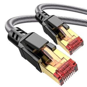 Ltemziiy Cat 8 이더넷 케이블 4.6m(15피트), 40Gbps 2000Mhz 고속 기가비트 LAN 인터넷 케이블, RJ45 패치 코드 브레이드 라운드 S/FTP 네트워크 스마트 홈, 사무실, 게임, 모뎀, 라우터용