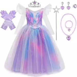 들 보릿츠 걸스 마녀 코스튬 할로윈 퍼플 스팽글 반짝이는 요정 공주 부활절 의상을 입으세요