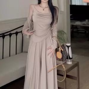 꾸안꾸셔링 드롭숄더 가디건 나시 플리츠팬츠 3종세트 (WFJ7G26)