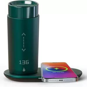 레가들릴리우 온도조절 가열 커피 머그 스마트 셀프 히팅 여행용 머그잔 12온스 앱 제어 워머 4-10시간 LED