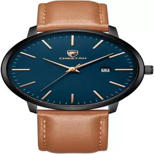 가죽 스트랩을 착용한 남성 치타 미니멀리스트 방수 쿼츠 시계 자동 데이트