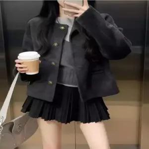 여성용 모직 추동 슬림핏 쇼트 코트 라운드 모직코트 OP4